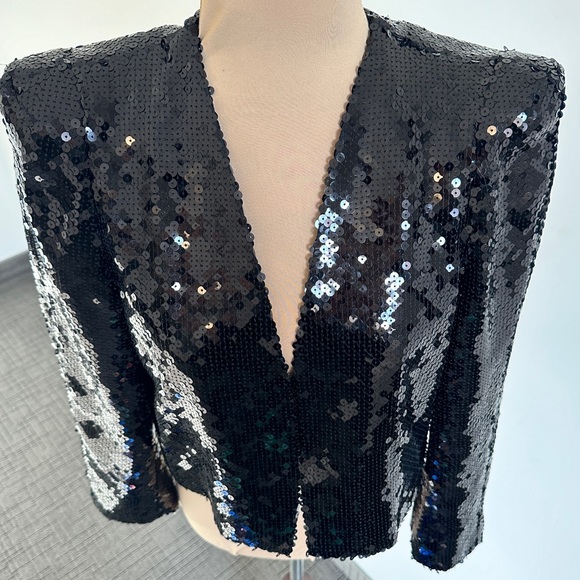 NWT Zara Limited Edition Shoulder Pad Sequinned Crop Jacket - Picture 8 of 17